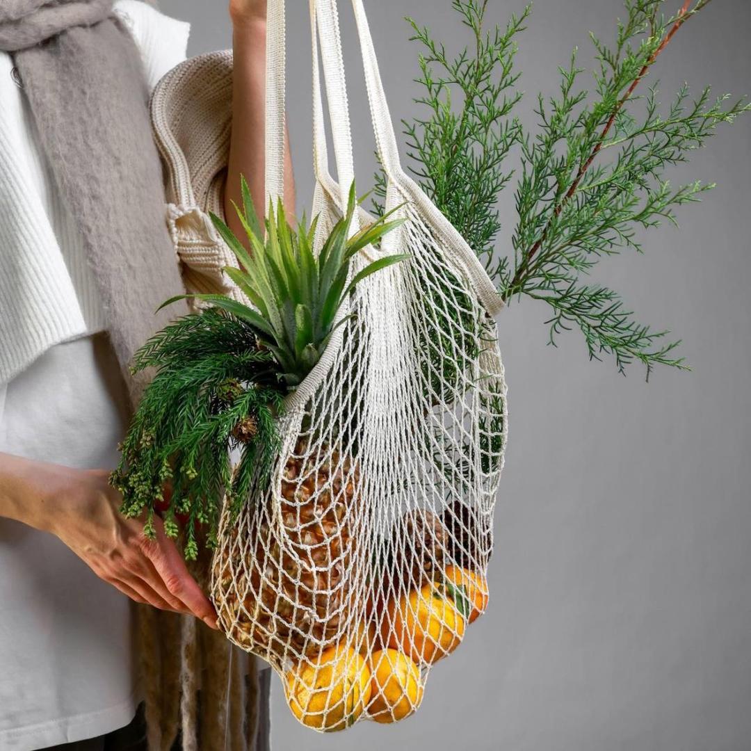Авоська с ананасом и ветками хвои